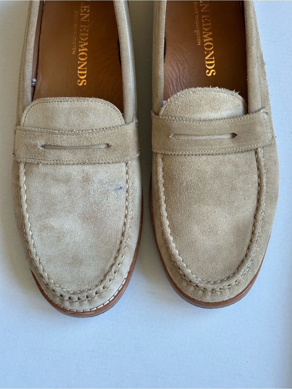 Allen Edmonds Men's Tan Suede Penny Loafers - Picture 14 of 16